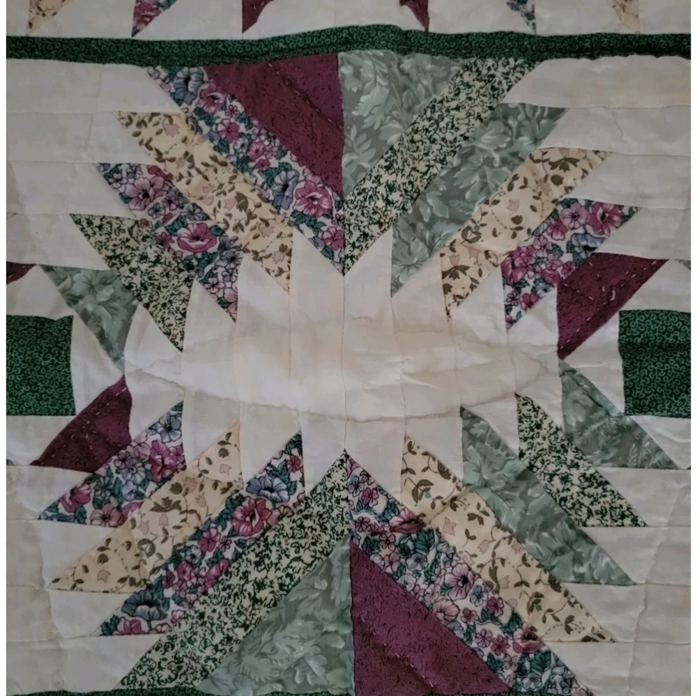 Quilt Patchwork Vintage Quilted Pillow Case Set Of 2 24×30 Green & Purple